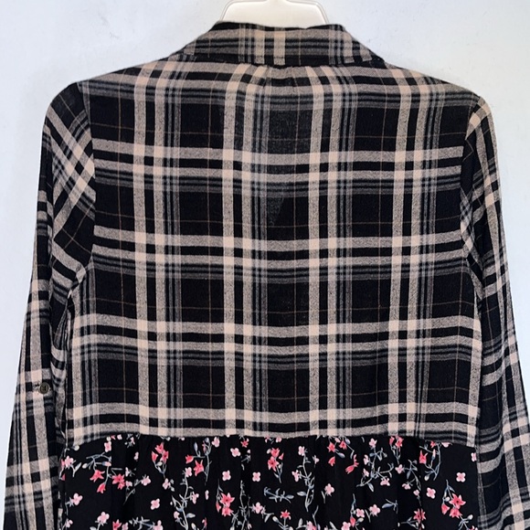 ODDY Tiered Boho Shirt Dress Size S Multi Media Contrast Print Flannel Top - Picture 7 of 8